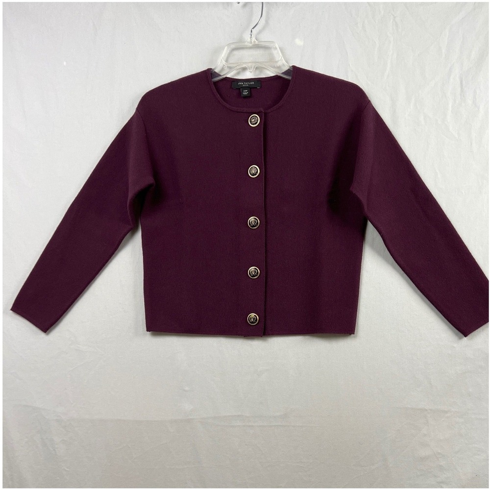 Ann Taylor Cardigan Womens XXSP Button Front Gold Crest Petite Sweater